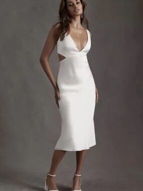 Sachin + Babi White V-Neck Cutout Midi Dress